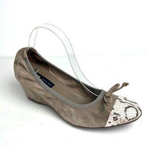 FRAU Suede Leather Wedge Pump Taupe Python Snake Print Toe IT 40 US 8